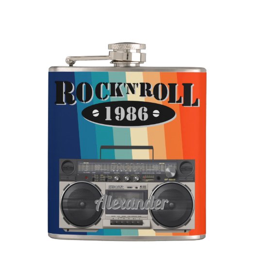 レトロクラシックブームボックスロックnロール音楽ヴィンテージ フラスク (正面)