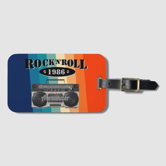 レトロクラシックブームボックスロックnロール音楽ヴィンテージ ラゲッジタグ (正面横)