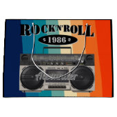 レトロクラシックブームボックスロックnロール音楽ヴィンテージ ラージペーパーバッグ (正面)