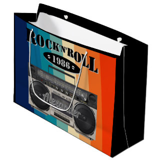レトロクラシックブームボックスロックnロール音楽ヴィンテージ ラージペーパーバッグ