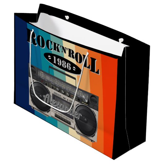 レトロクラシックブームボックスロックnロール音楽ヴィンテージ ラージペーパーバッグ (正面アングル)