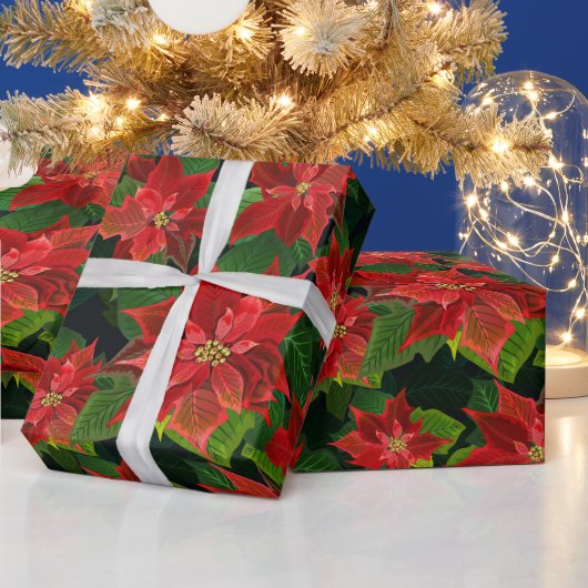 レトロクラシックポインセティアクリスマスホリデーギフト ラッピングペーパー (クリスマス)