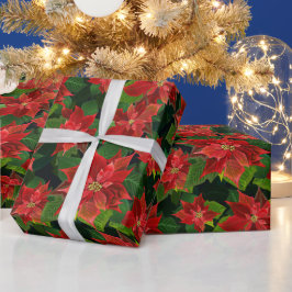 レトロクラシックポインセティアクリスマスホリデーギフト ラッピングペーパー