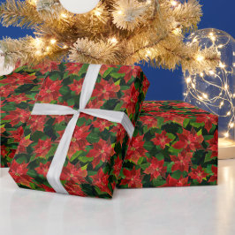 レトロクラシックポインセティアクリスマスホリデーギフト ラッピングペーパー