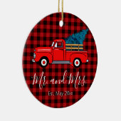 レトロクラシックレッドピックアップトラック赤ブラックプレイド セラミックオーナメント (右)