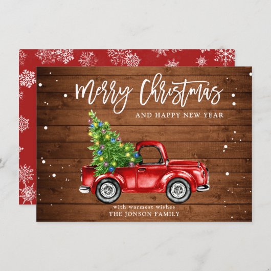 レトロクラシックレッド素朴トラッククリスマスグリーティング シーズンカード (正面/裏面)