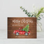 レトロクラシックレッド素朴トラッククリスマスグリーティング シーズンカード (スタンド正面)