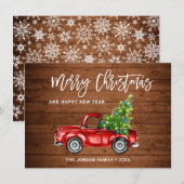 レトロクラシックレッド素朴トラッククリスマスグリーティング シーズンカード (正面/裏面)