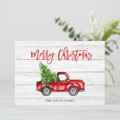 レトロクラシックレッド素朴トラッククリスマスグリーティング シーズンカード (スタンド正面)