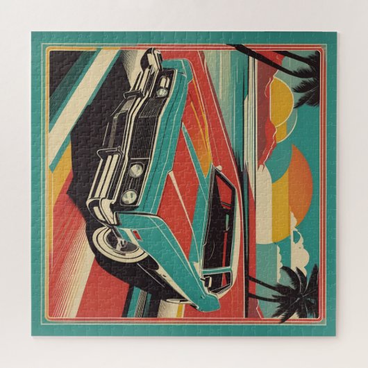 レトロクラシックヴィンテージカーのポスター ジグソーパズル (横)