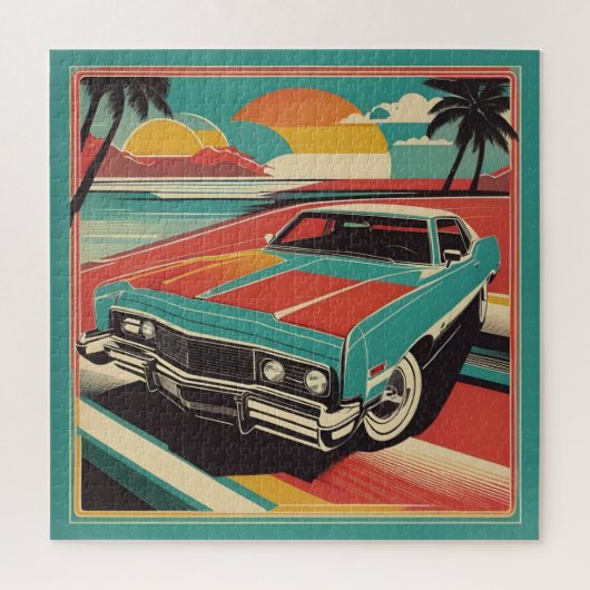 レトロクラシックヴィンテージカーのポスター ジグソーパズル (縦)