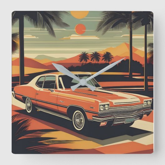 レトロクラシックヴィンテージカーのポスター スクエア壁時計 (正面)