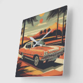 レトロクラシックヴィンテージカーのポスター スクエア壁時計 (傾斜)