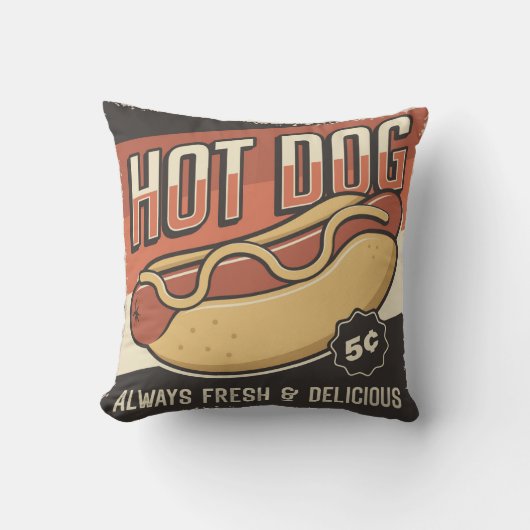 レトロクラシックヴィンテージグランジフレッシュホットドッグ クッション (正面)