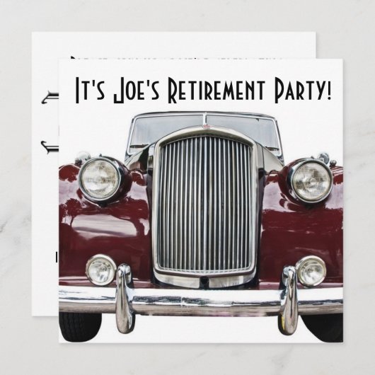 レトロクラシックヴィンテージ車の退職または誕生日 招待状 (正面/裏面)