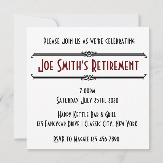 レトロクラシックヴィンテージ車の退職または誕生日 招待状 (裏面)