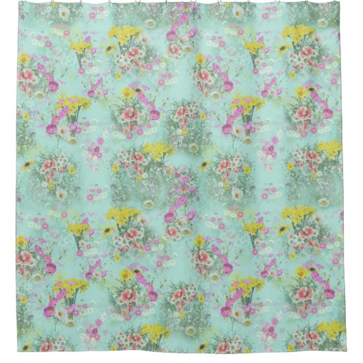 レトロクラシック牧草地の花シャワーカーテン シャワーカーテン (正面)