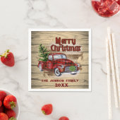 レトロクラシック素朴クリスマスレッドトラックホリデイ スタンダードカクテルナプキン (インサイチュ)