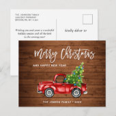 レトロクラシック素朴クリスマスレッドトラックホリデイ ポストカード (正面/裏面)