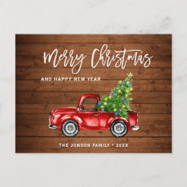 レトロクラシック素朴クリスマスレッドトラックホリデイ ポストカード