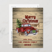 レトロクラシック素朴クリスマスレッドトラック シーズンポストカード (正面/裏面)