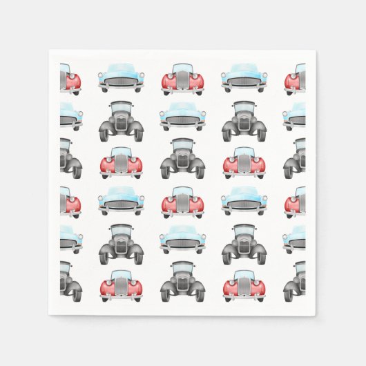 レトロクラシック車のヴィンテージ水の色パターン スタンダードカクテルナプキン (正面)