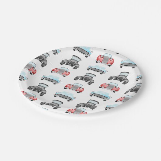 レトロクラシック車のヴィンテージ水の色パターン ペーパープレート (アングル)