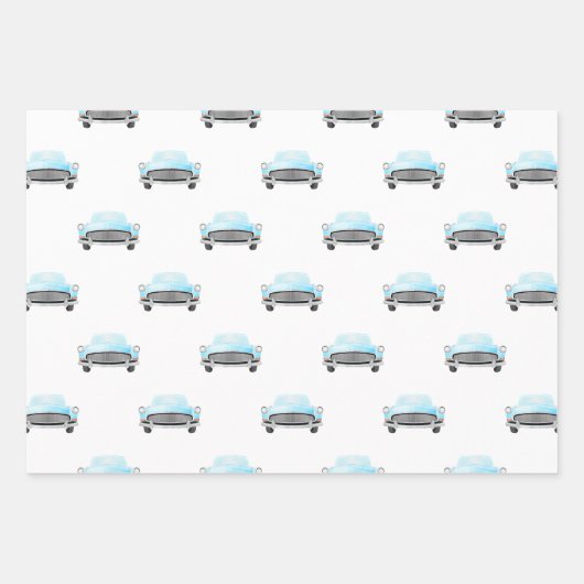 レトロクラシック車のヴィンテージ水の色パターン ラッピングペーパーシート (正面2)