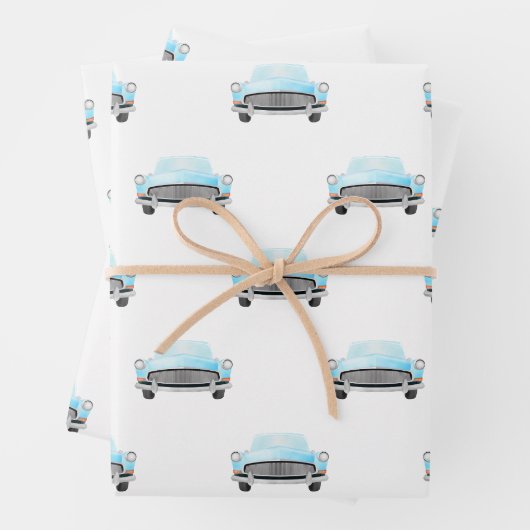 レトロクラシック車のヴィンテージ水の色パターン ラッピングペーパーシート (インサイチュ)