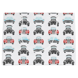 レトロクラシック車のヴィンテージ水の色パターン ラージペーパーバッグ