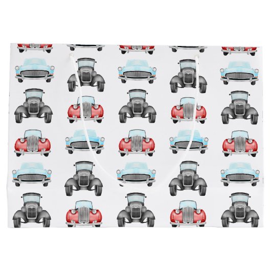 レトロクラシック車のヴィンテージ水の色パターン ラージペーパーバッグ (裏面)