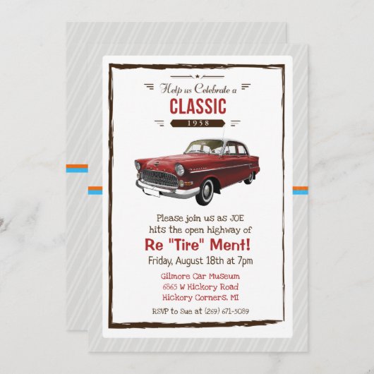 レトロクラシック退職招待状 招待状 (正面/裏面)