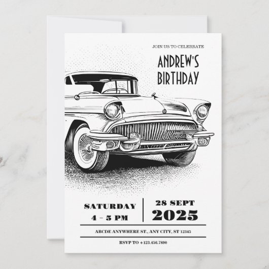 レトロクラシック カーの伝統的な自動車 招待状 (正面)