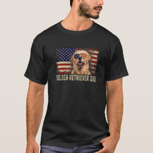 レトロクラシックUSAフラッグゴールデンレトリバーパパ父 Tシャツ