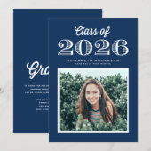レトロクラス2024 Navy Blue写真卒業 招待状 (正面/裏面)
