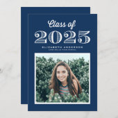 レトロクラス2024 Navy Blue写真卒業 招待状 (正面/裏面)