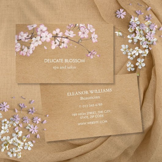 レトロクラフトの淡いピンクの花 フローラル 名刺