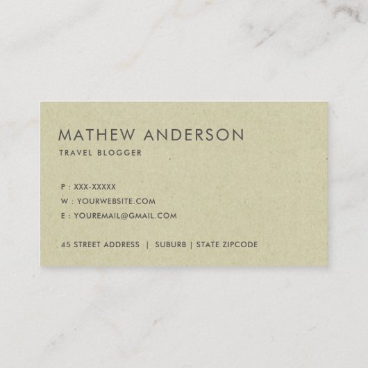 レトロクラフトベージュイエローヴィンテージワールドマップ 名刺 (裏面)