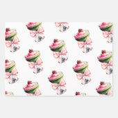 レトロクラブピンクボウ愛あなた抹茶ベビーシャワー ラッピングペーパーシート (正面3)