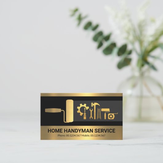 レトロクリエイティブ金ゴールドハンドイマンツール建築 名刺 (スタンド正面)