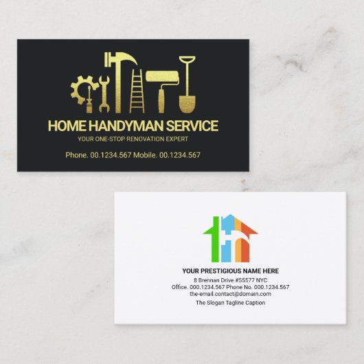 レトロクリエイティブ金ゴールドHandyman Tools Motif Builder 名刺 (正面/裏面)