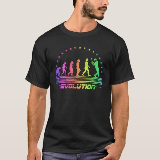 レトロクリケッター メンズクリケット進化 Tシャツ (正面)