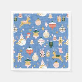 レトロクリスマスかわいいオーナメントブルー スタンダードカクテルナプキン