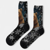 レトロクリスマスくま真夜中の雪景色 ソックス (左)