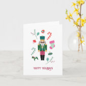 レトロクリスマスくるみ割りヴィンテージ休日 カード (黄色い花)