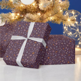 レトロクリスマスのらくがき ディーププラムパープル ラッピングペーパー