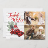 レトロクリスマスの喜びの願い赤トラック2写真 シーズンカード (正面)