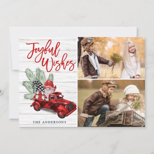 レトロクリスマスの喜びの願い赤トラック2写真 シーズンカード (正面)
