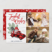 レトロクリスマスの喜びの願い赤トラック2写真 シーズンカード (正面/裏面)