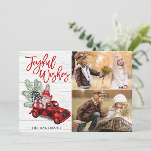 レトロクリスマスの喜びの願い赤トラック2写真 シーズンカード (スタンド正面)
